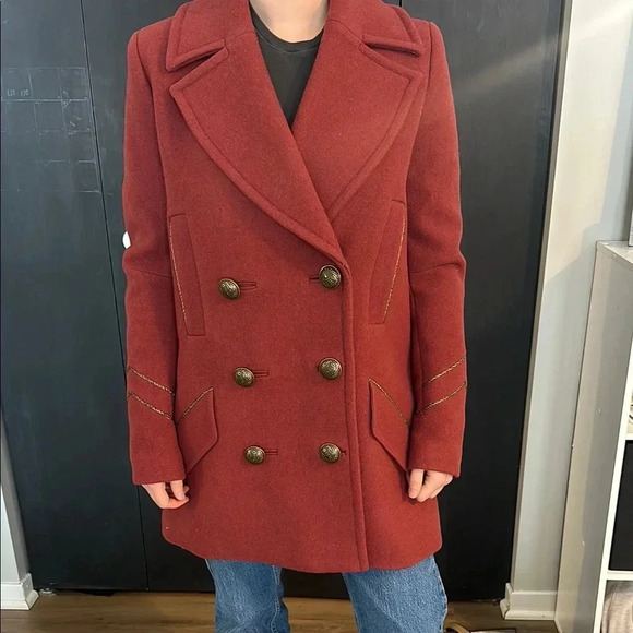 Free People Wool Blend Double-Breasted Rust Coat - Picture 1 of 6